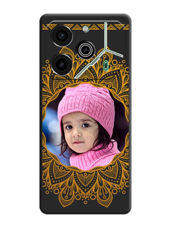 Custom Round Image with Floral Design On Space Black Custom Soft Matte Mobile Back Cover - Pova 6 Pro 5G