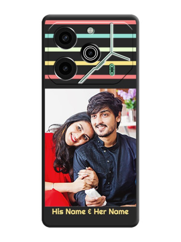 Custom Color Stripes with Photo and Text on Photo On Space Black Custom Soft Matte Mobile Back Cover - Pova 6 Pro 5G