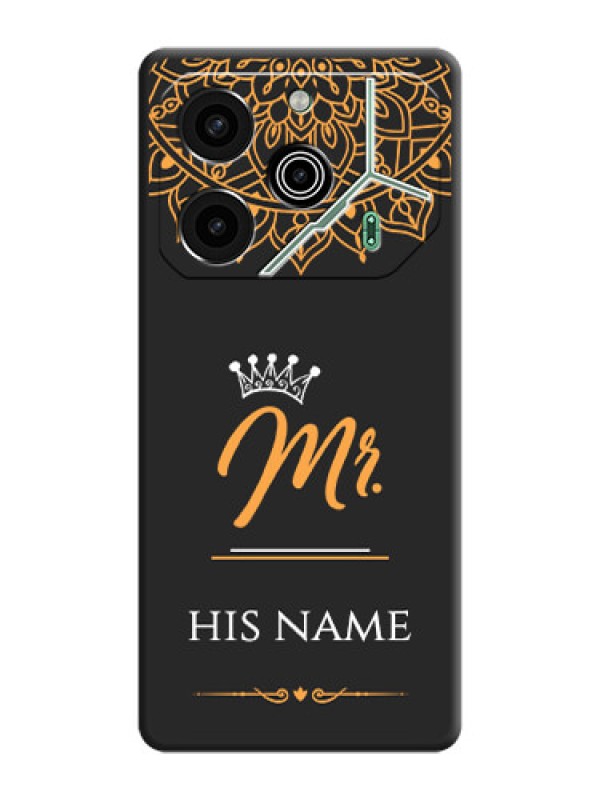 Custom Mr Name with Floral Design On Space Black Custom Soft Matte Mobile Back Cover - Pova 6 Pro 5G