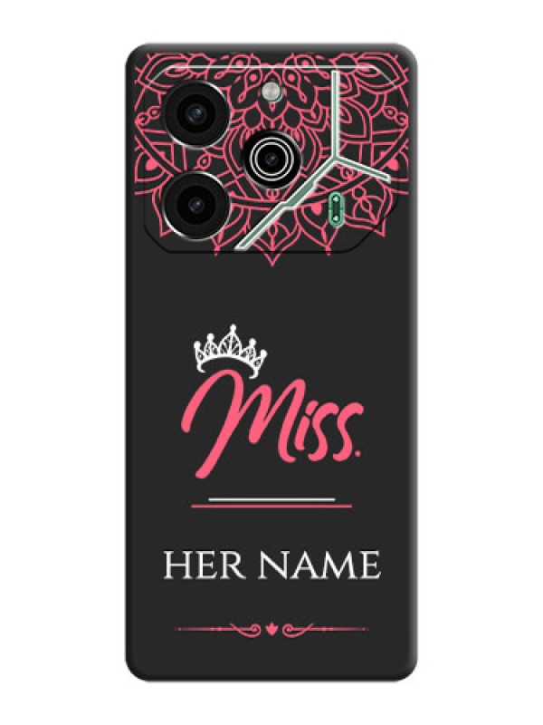 Custom Mrs Name with Floral Design On Space Black Custom Soft Matte Mobile Back Cover - Pova 6 Pro 5G