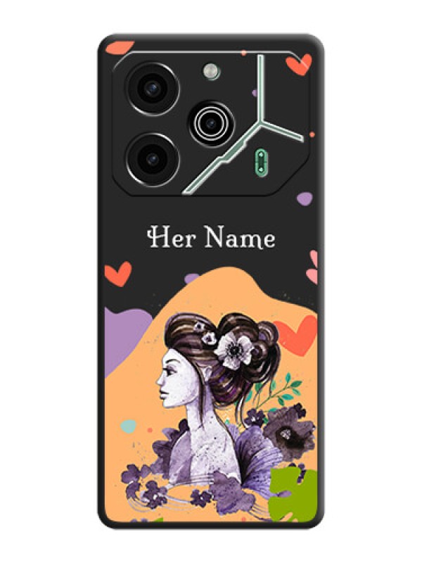 Custom Namecase For Her With Fancy Lady Image On Space Black Custom Soft Matte Mobile Back Cover - Pova 6 Pro 5G