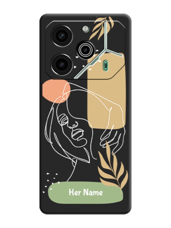 Custom Custom Text With Line Art Of Women & Leaves Design On Space Black Custom Soft Matte Mobile Back Cover - Pova 6 Pro 5G