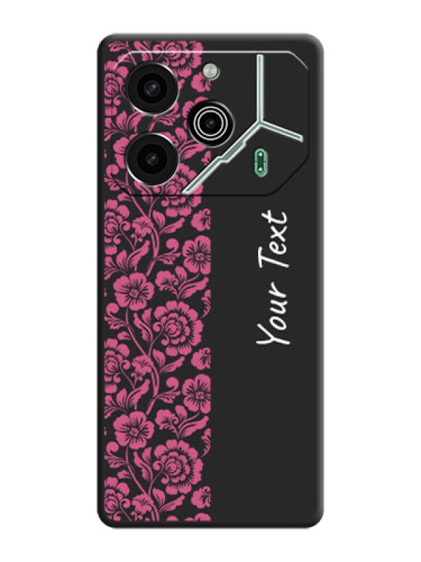 Custom Pink Floral Pattern Design With Custom Text On Space Black Custom Soft Matte Mobile Back Cover - Pova 6 Pro 5G