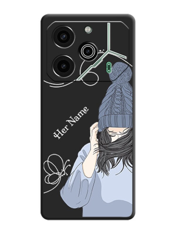 Custom Girl With Blue Winter Outfiit Custom Text Design On Space Black Custom Soft Matte Mobile Back Cover - Pova 6 Pro 5G