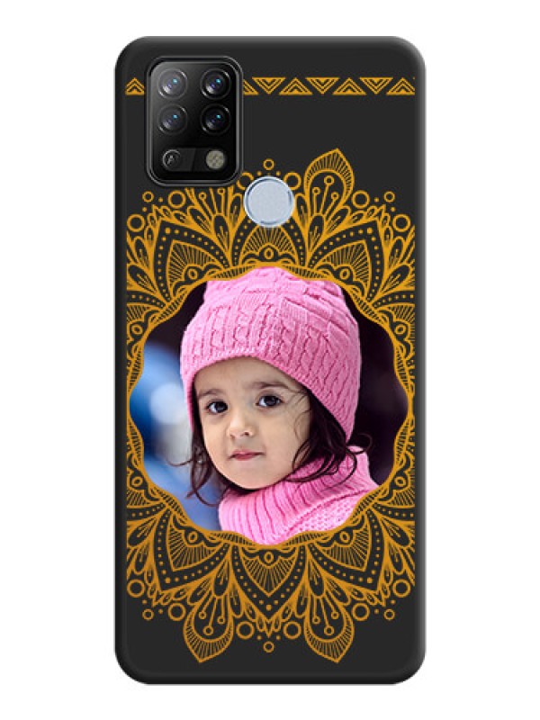 Custom Round Image with Floral Design on Photo on Space Black Soft Matte Mobile Cover - Tecno Pova