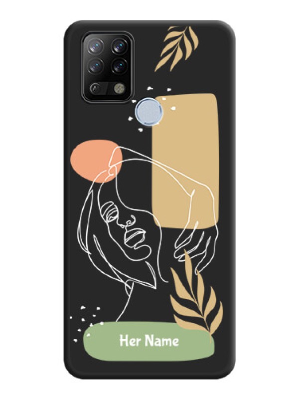 Custom Custom Text With Line Art Of Women & Leaves Design On Space Black Personalized Soft Matte Phone Covers -Tecno Pova