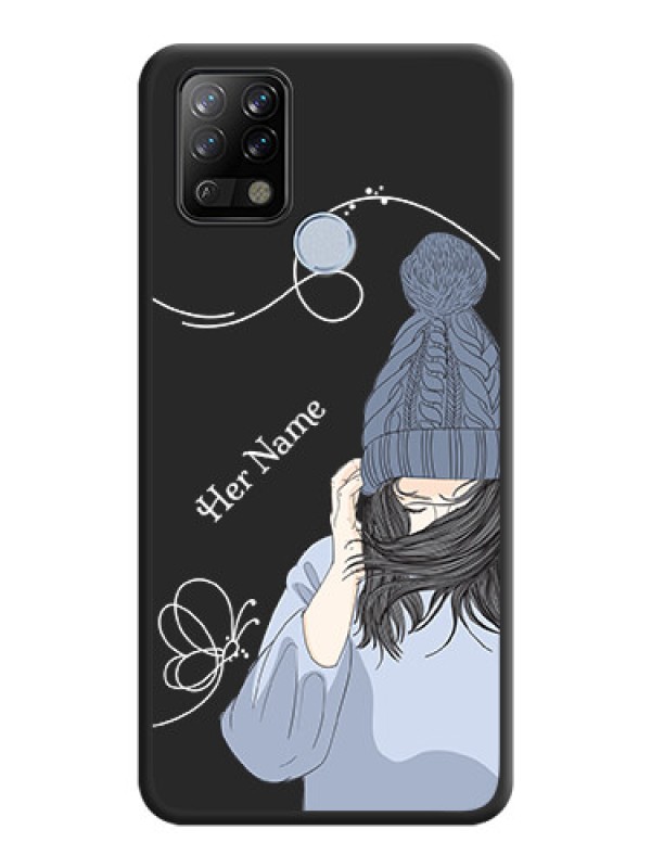 Custom Girl With Blue Winter Outfiit Custom Text Design On Space Black Personalized Soft Matte Phone Covers -Tecno Pova