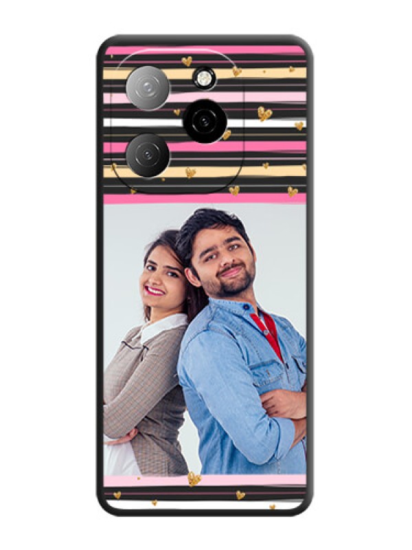 Custom Multicolor Lines and Golden Love Symbols Design on Photo On Space Black Custom Soft Matte Mobile Back Cover - Spark 20 Pro 5G