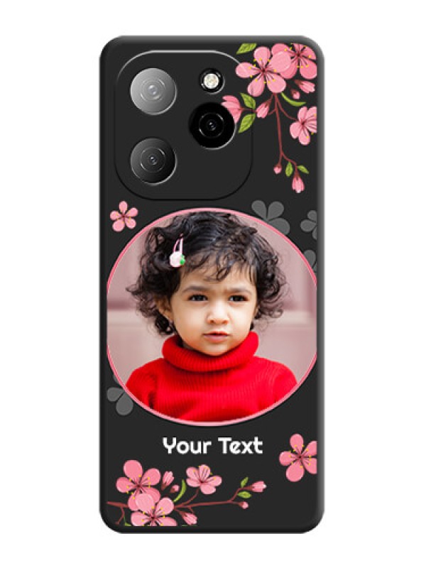 Custom Round Image with Pink Color Floral Design on Photo On Space Black Custom Soft Matte Mobile Back Cover - Spark 20 Pro 5G