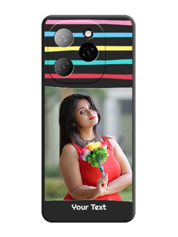 Custom Multicolor Lines with Image On Space Black Custom Soft Matte Mobile Back Cover - Spark 20 Pro 5G