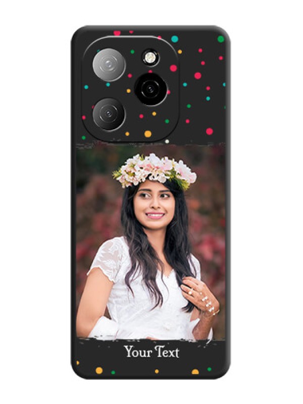 Custom Multicolor Dotted Pattern with Text On Space Black Custom Soft Matte Mobile Back Cover - Spark 20 Pro 5G