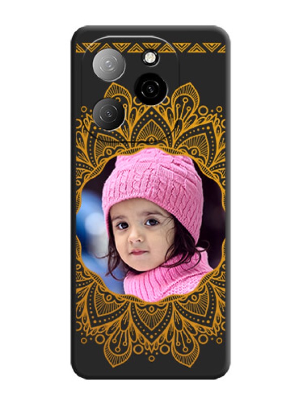 Custom Round Image with Floral Design On Space Black Custom Soft Matte Mobile Back Cover - Spark 20 Pro 5G