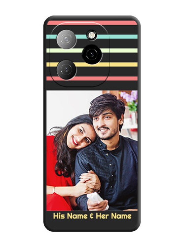 Custom Color Stripes with Photo and Text on Photo On Space Black Custom Soft Matte Mobile Back Cover - Spark 20 Pro 5G