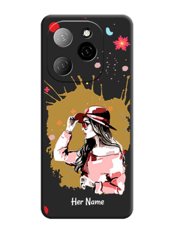 Custom Mordern Lady With Color Splash Background With Custom Text On Space Black Custom Soft Matte Mobile Back Cover - Spark 20 Pro 5G