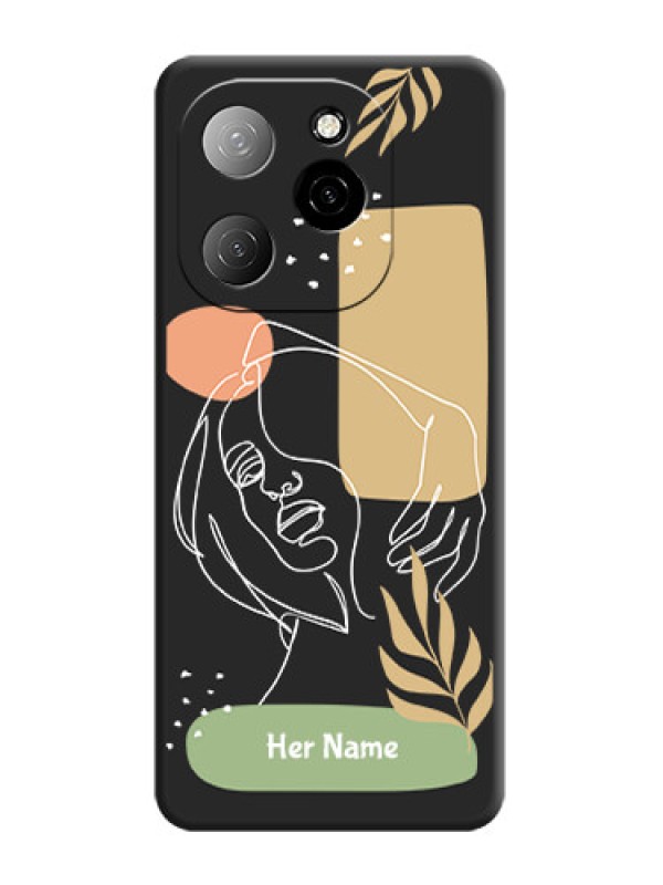 Custom Custom Text With Line Art Of Women & Leaves Design On Space Black Custom Soft Matte Mobile Back Cover - Spark 20 Pro 5G