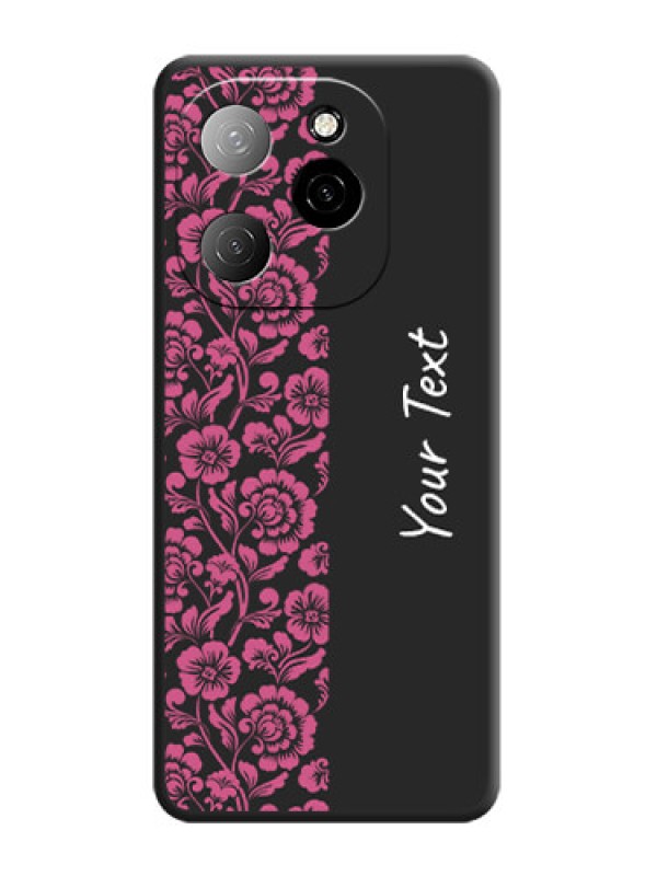 Custom Pink Floral Pattern Design With Custom Text On Space Black Custom Soft Matte Mobile Back Cover - Spark 20 Pro 5G