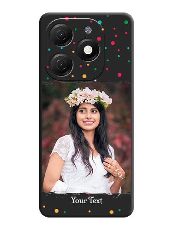 Custom Multicolor Dotted Pattern with Text on Space Black Custom Soft Matte Phone Back Cover - Tecno Spark 20