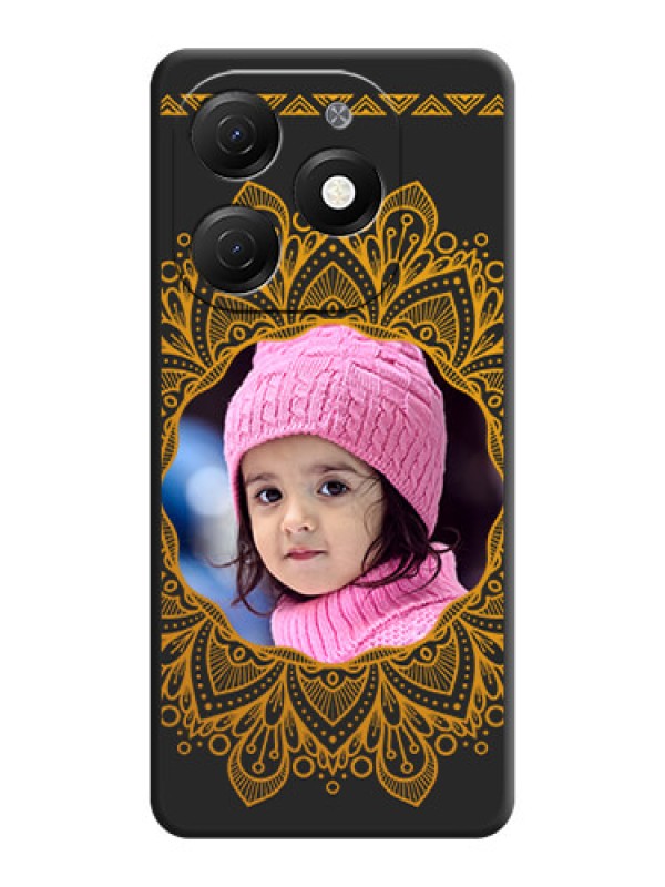 Custom Round Image with Floral Design - Photo on Space Black Soft Matte Mobile Cover - Tecno Spark 20