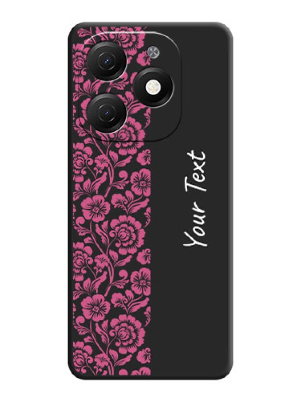 Custom Pink Floral Pattern Design With Custom Text On Space Black Personalized Soft Matte Phone Covers - Tecno Spark 20