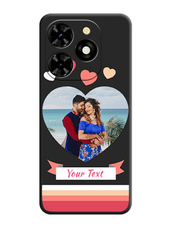 Custom Love Shaped Photo with Colorful Stripes on Personalised Space Black Soft Matte Cases - Tecno Spark 20C