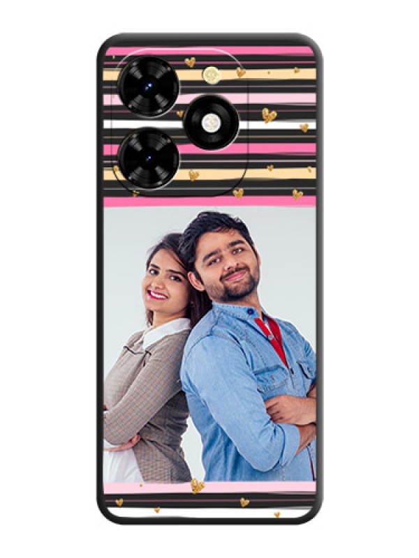 Custom Multicolor Lines and Golden Love Symbols Design - Photo on Space Black Soft Matte Mobile Cover - Tecno Spark 20C