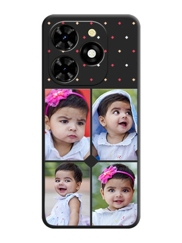 Custom Multicolor Dotted Pattern with 4 Image Holder on Space Black Custom Soft Matte Phone Cases - Tecno Spark 20C