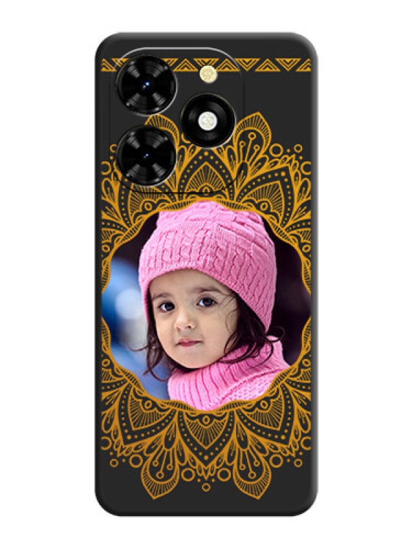 Custom Round Image with Floral Design - Photo on Space Black Soft Matte Mobile Cover - Tecno Spark 20C