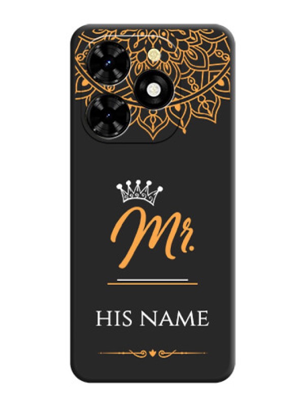 Custom Mr Name with Floral Design on Personalised Space Black Soft Matte Cases - Tecno Spark 20C