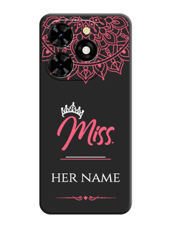 Custom Mrs Name with Floral Design on Space Black Personalized Soft Matte Phone Covers - Tecno Spark 20C