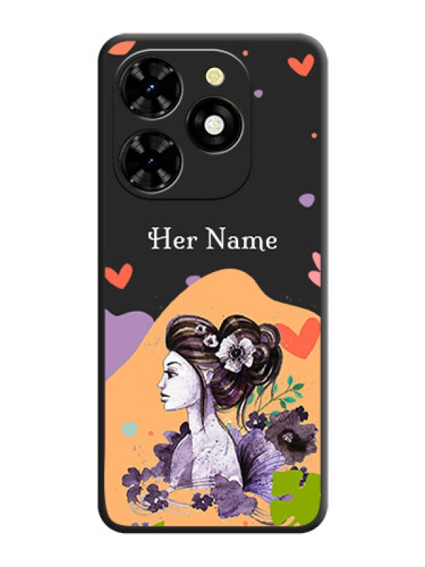 Custom Namecase For Her With Fancy Lady Image On Space Black Personalized Soft Matte Phone Covers - Tecno Spark 20C