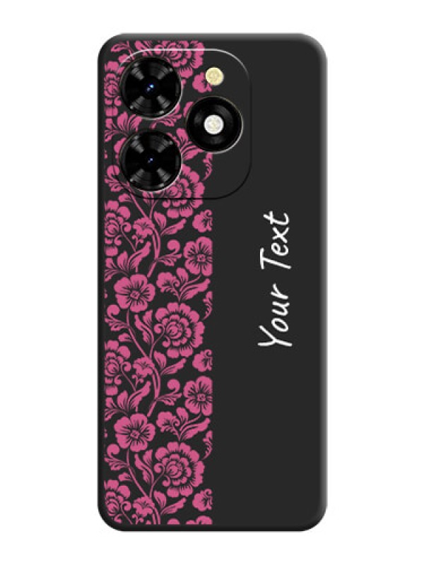 Custom Pink Floral Pattern Design With Custom Text On Space Black Personalized Soft Matte Phone Covers - Tecno Spark 20C