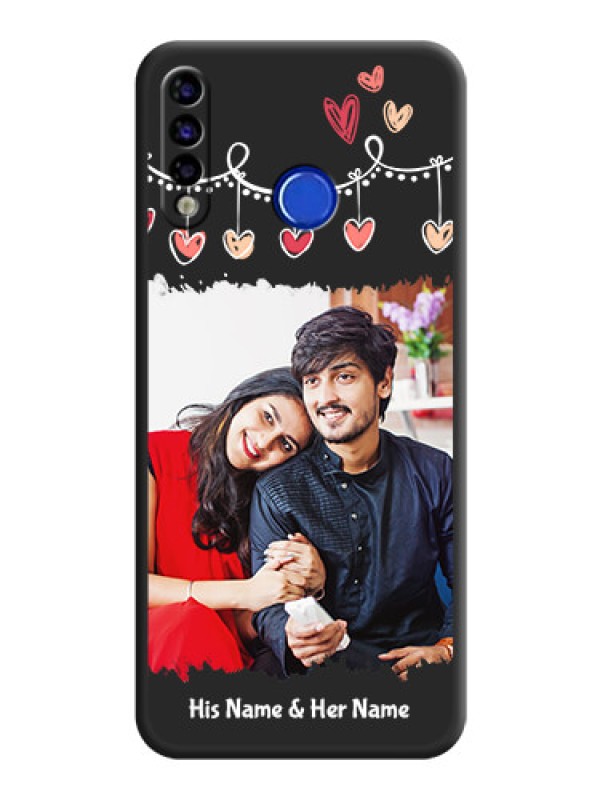 Custom Pink Love Hangings with Name on Space Black Custom Soft Matte Phone Cases - Tecno Spark 4