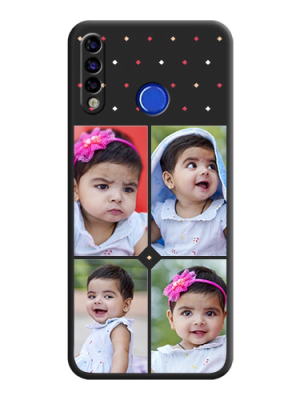 Custom Multicolor Dotted Pattern with 4 Image Holder on Space Black Custom Soft Matte Phone Cases - Tecno Spark 4