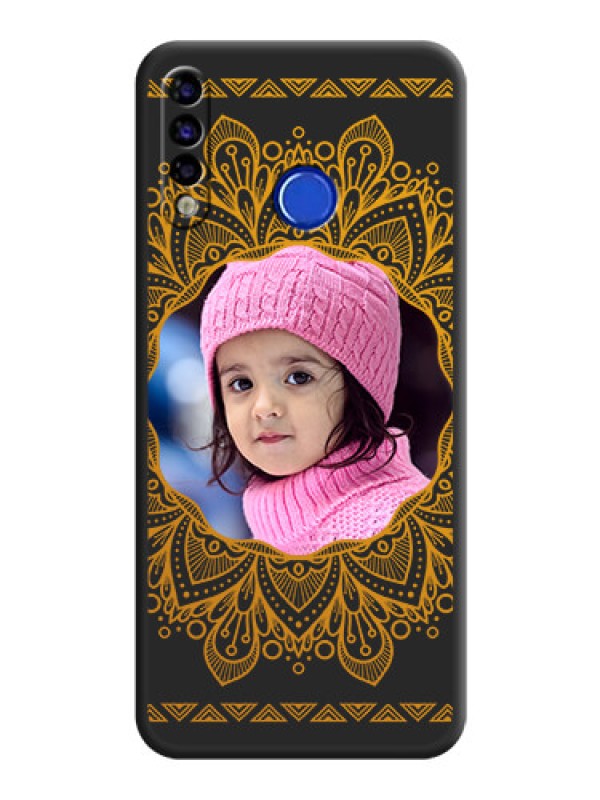 Custom Round Image with Floral Design on Photo on Space Black Soft Matte Mobile Cover - Tecno Spark 4