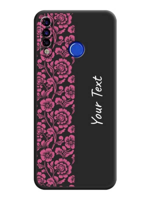 Custom Pink Floral Pattern Design With Custom Text On Space Black Personalized Soft Matte Phone Covers -Tecno Spark 4
