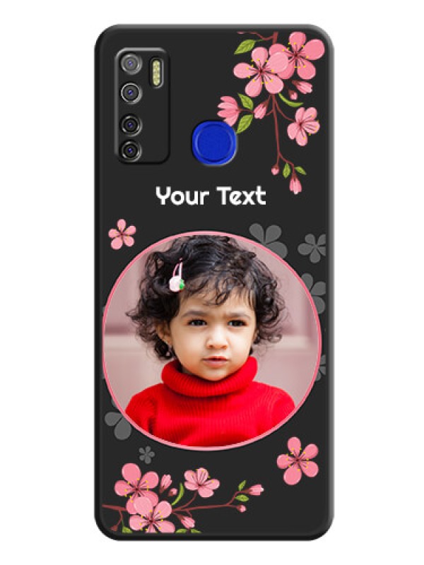 Custom Round Image with Pink Color Floral Design on Photo on Space Black Soft Matte Back Cover - Tecno Spark 5 Pro