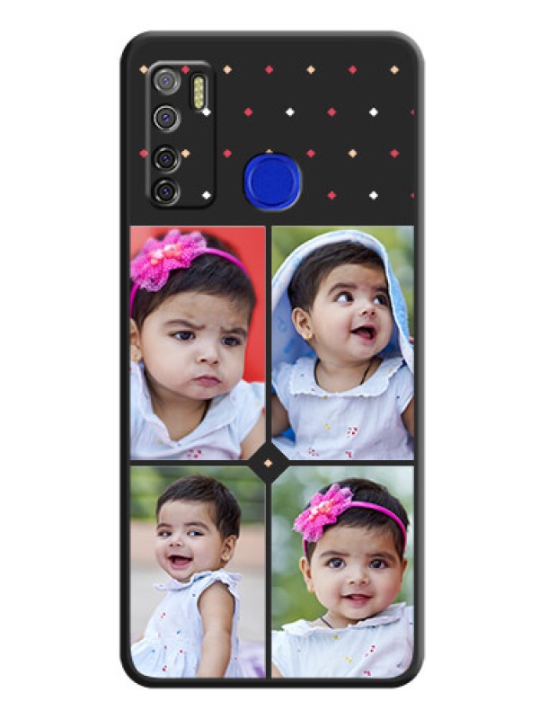 Custom Multicolor Dotted Pattern with 4 Image Holder on Space Black Custom Soft Matte Phone Cases - Tecno Spark 5 Pro