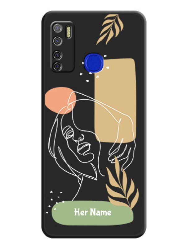 Custom Custom Text With Line Art Of Women & Leaves Design On Space Black Personalized Soft Matte Phone Covers -Tecno Spark 5 Pro