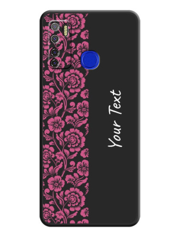 Custom Pink Floral Pattern Design With Custom Text On Space Black Personalized Soft Matte Phone Covers -Tecno Spark 5 Pro