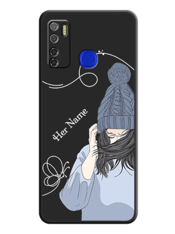 Custom Girl With Blue Winter Outfiit Custom Text Design On Space Black Personalized Soft Matte Phone Covers -Tecno Spark 5 Pro