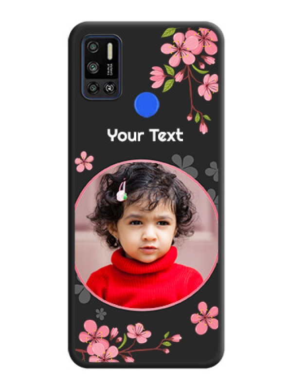 Custom Round Image with Pink Color Floral Design on Photo on Space Black Soft Matte Back Cover - Tecno Spark 6 Air