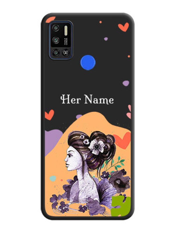 Custom Namecase For Her With Fancy Lady Image On Space Black Personalized Soft Matte Phone Covers -Tecno Spark 6 Air