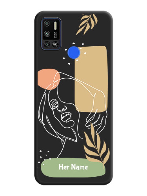 Custom Custom Text With Line Art Of Women & Leaves Design On Space Black Personalized Soft Matte Phone Covers -Tecno Spark 6 Air
