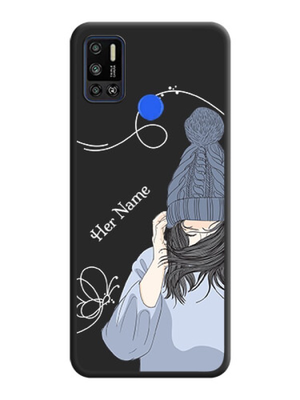 Custom Girl With Blue Winter Outfiit Custom Text Design On Space Black Personalized Soft Matte Phone Covers -Tecno Spark 6 Air
