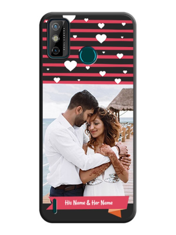 Custom White Color Love Symbols with Pink Lines Pattern on Space Black Custom Soft Matte Phone Cases - Tecno Spark 6 Go