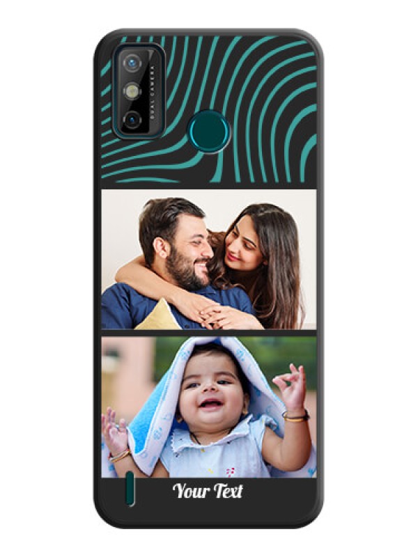 Custom Wave Pattern with 2 Image Holder on Space Black Personalized Soft Matte Phone Covers - Tecno Spark 6 Go