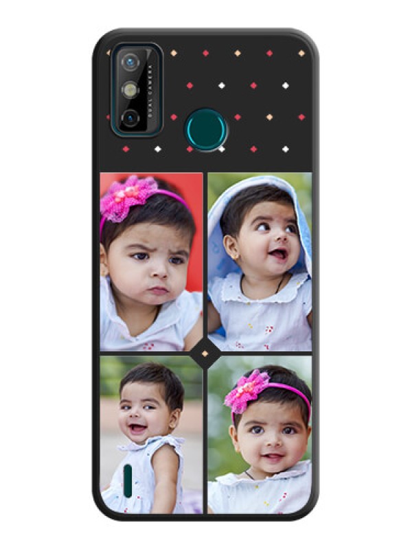 Custom Multicolor Dotted Pattern with 4 Image Holder on Space Black Custom Soft Matte Phone Cases - Tecno Spark 6 Go