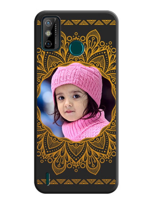 Custom Round Image with Floral Design on Photo on Space Black Soft Matte Mobile Cover - Tecno Spark 6 Go