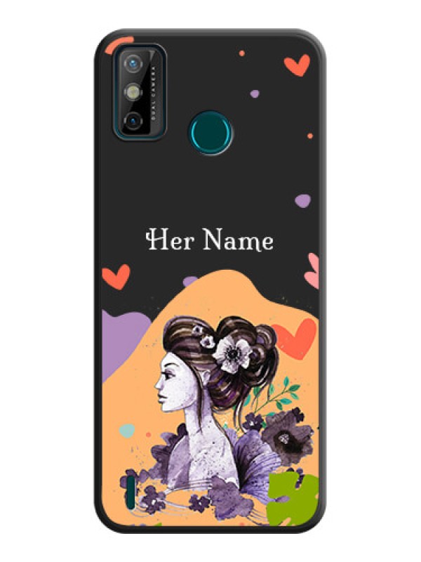 Custom Namecase For Her With Fancy Lady Image On Space Black Personalized Soft Matte Phone Covers -Tecno Spark 6 Go