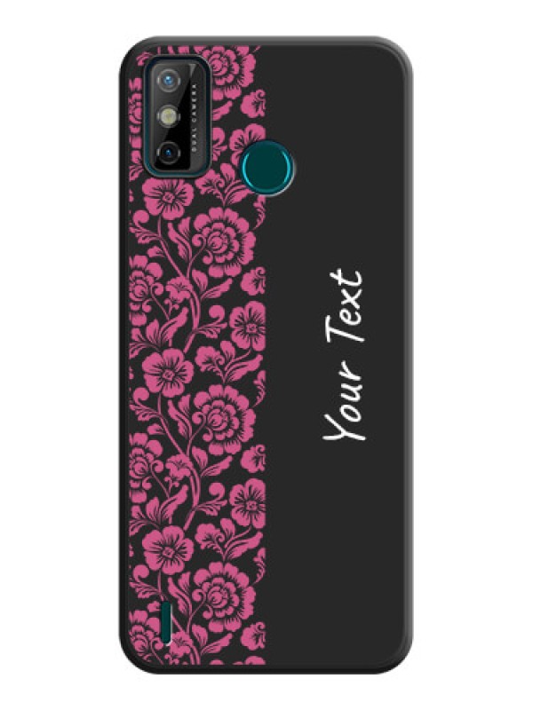 Custom Pink Floral Pattern Design With Custom Text On Space Black Personalized Soft Matte Phone Covers -Tecno Spark 6 Go